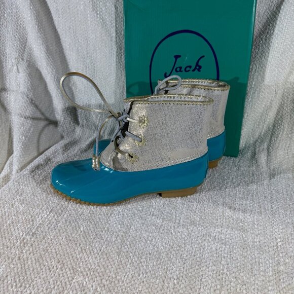 Jack Rogers Chloe Duck Boots 9M Caribbean Blue/Gold NIB Rare 2017 - Picture 7 of 7